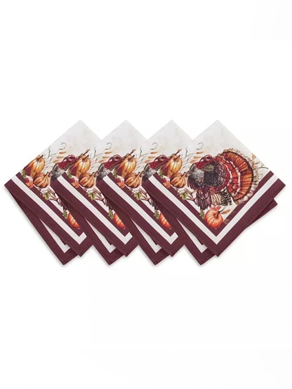 Festive Turkey & Pumpkin Dinner Napkins - Burgundy Border set of 4